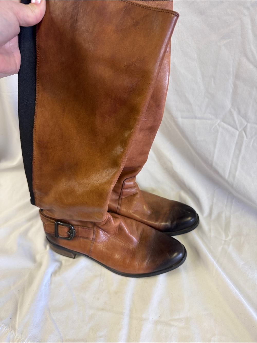 Vince Camuto Men's Tall Leather Riding Boots in Brown with Dark Toe